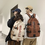 大学生书包男女大容量字母印花双肩，包工装(包工装)风户外旅行情侣背包