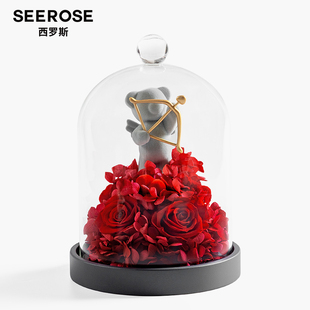 SEEROSE永生花保鲜玫瑰花丘比特熊送女生朋友情人节表白生日礼物