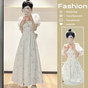 白色碎花连衣裙子女夏季小个子质感高级感复古长裙茶歇法式赫本风