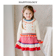 happyology英国女童英伦，撞色童装毛衣上衣秋冬季长袖儿童套头毛衫