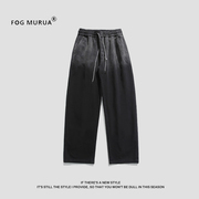 fogmurua牛仔裤男潮复古渐变宽松直筒垂感抽绳青年休闲长裤