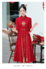 新中式红色旗袍敬酒服提花改良刺绣，服七分袖盘扣两件套