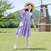 大童女装一米二三四五六年级七八九十岁小孩女裙子夏裙紫色连衣裙