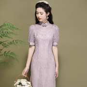 改良旗袍礼服裙，泡泡袖中国风气质，年轻款蕾丝连衣裙220292