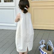 女童白色连衣裙夏季洋气，韩版小清新花苞裙宝宝夏装，儿童背心裙夏天