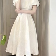 泡泡袖连衣裙女装夏季长裙，白色裙子2023年法式小个子显瘦春秋