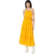 海外MANGO Carter 连衣裙女吊带式橘黄色长裙蛋糕裙