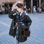 黑色皮衣外套女2022年韩版宽松休闲机车外套时尚洋气pu皮夹克