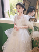 儿童礼服公主裙花童婚礼小女孩女童白色生日主持人钢琴演奏演出服