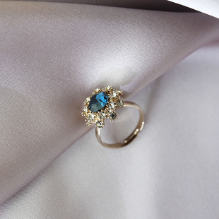 韩国超闪水钻戒指女复古气质水晶食指圈夸张开口欧美时尚指环潮人
