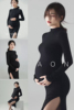 孕妇摄影服装黑色显瘦拍照时尚摩登针织，孕妈咪裙艺术照写真照