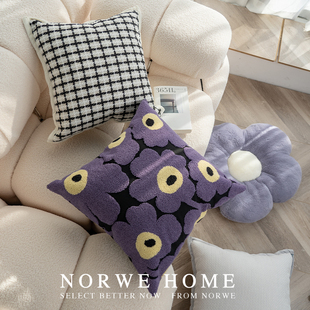 花朵抱枕设计感靠背紫色组合现代简约绣花枕套客厅沙发靠枕靠垫