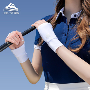 高尔夫手套冰感防紫外线夏季户外半指冰丝手套女士加长护手腕