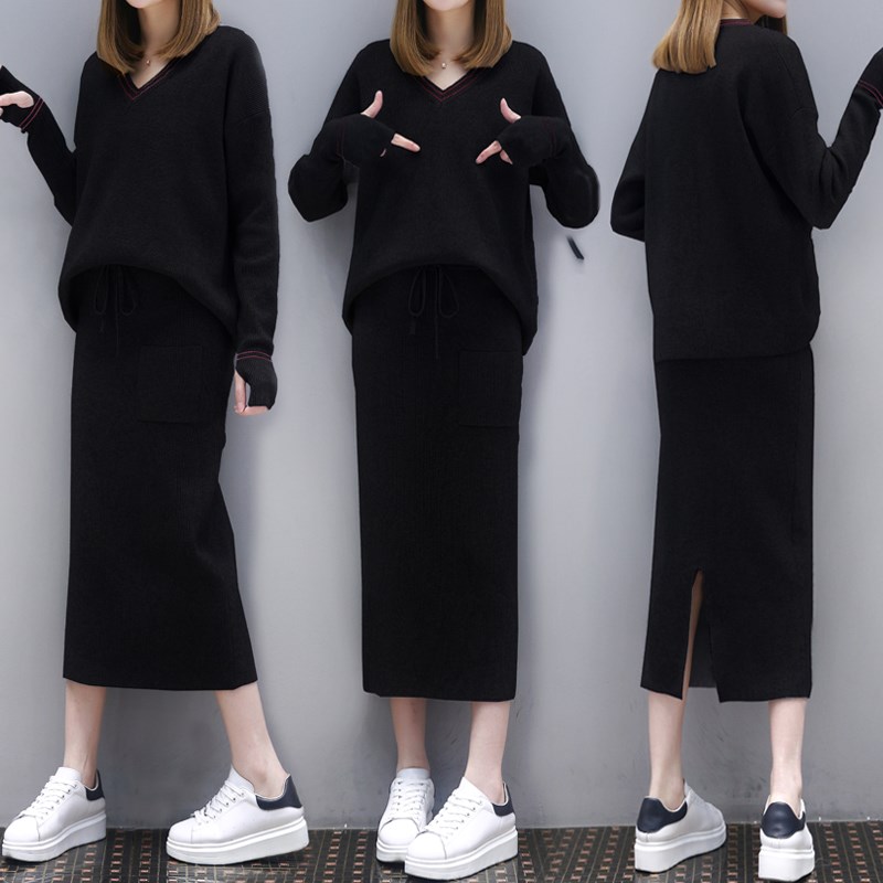 2019 Large spring clothes new pattern Cover the belly sweater A few extra pounds Sister winter Western style Two Suit skirt By agein the Women's clothing/Boutique , Large size women category - from Buy2taobao.com to provide professional Taobao agent buy service