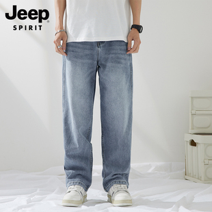 jeep吉普男士牛仔裤宽松直筒夏季薄款浅色阔腿春秋，长裤子男潮