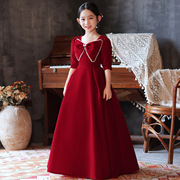 女童大码红色礼服公主裙儿童，婚纱蓬蓬纱花童，走秀主持人钢琴演出服
