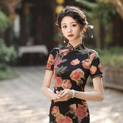 大花旗袍2024年春款日常可穿复古民国风，长款春老上海中年妈妈