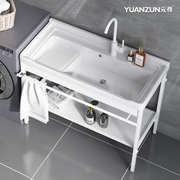 阳台洗手盆带搓板落地式不锈钢，支架洗衣池一体，台盆陶瓷洗衣槽水池