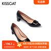 kisscat接吻猫秋款羊皮，中粗跟浅口尖头时装，单鞋女鞋ka20111-17