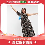 香港直邮潮奢curve女士，70s设计单肩层叠，花朵印花长款连衣裙