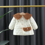 童装女宝宝冬装0-1-2岁冬季花边领女童外套 韩版加绒加厚棉衣