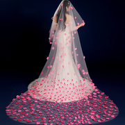 新娘头纱2022韩式玫瑰，花瓣3米超长拖尾软纱结婚影楼拍照写真