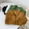 加厚纯棉大口袋长袖衬衫，女2024韩版秋季绿色衬衣外套叠穿小帮手