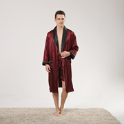 跨境美码男士丝绸睡袍短裤两件套装夏季薄款长袖睡衣大码浴袍