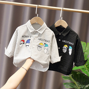 男童宝宝时尚竖条纹长袖衬衫，婴儿童装2022春秋韩版中小童卡通上衣
