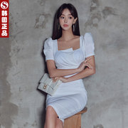 韩国设计师小礼服性感，包臀高腰高端设计感连衣裙泡泡短袖
