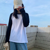 棉质长袖t恤女秋季宽松上衣2021流行韩版学生黑白拼色洋气打底衫