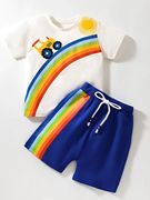 男童彩虹短袖T恤休闲短裤子两件套儿童夏季套装宝宝白色半袖纯棉2