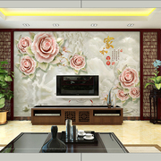 8d中式电视背景墙壁纸家用现代简约客厅壁画玉雕牡丹家和影视墙布