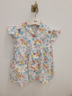 韩国童装 夏女童碎花镂空短袖甜美印花连衣裙 短裤两件套装