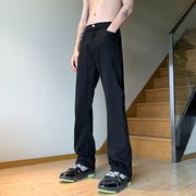 黑色修身牛仔长裤男装痞帅夏季薄款休闲青少年高街直筒，微喇拖地裤