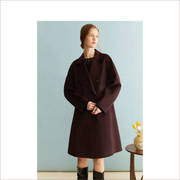 裸感羊绒yiner音儿，冬季大衣长，款紫红色毛呢外套8c63580156
