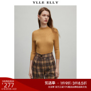 ylleelly纯色半高圆领羊毛衫，秋装气质显瘦七分袖针织衫