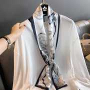 长条ol装饰100%蚕丝围巾，领巾女真丝，丝巾细长款配衬衫春秋百搭腰带