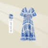 美丽衣橱青花瓷，复古花色蛋糕裙气质，减龄长款连衣裙l132212z
