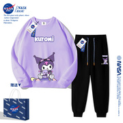 NASA女童库洛米卫衣套装秋装2023冬季加绒洋气女孩儿童运动服