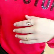 韩日流行韩国纯14k金黄金戒指，双层人像k纯金戒指指环女