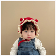宝宝帽子婴幼儿冬季保暖护耳，帽3-24个月新生儿，新年圣诞红色周岁帽