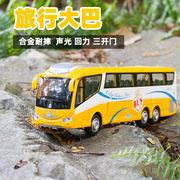 男孩儿童公交车玩具大号五开门回力仿真声光合金，巴士汽车模型