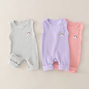 新生婴儿衣服夏季纯棉背心连体衣0-6-9个月宝宝哈衣爬服夏装薄款