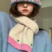 针织毛线围巾冬季女生2023学生韩版百搭加厚保暖围脖护颈白色