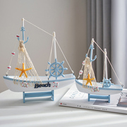 地中海帆船模型摆件木质小船，工艺船拍摄道具，家居装饰品海边纪