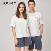 jockey夏季睡衣男女士，凉感棉质短袖短裤，休闲透气情侣家居服套装