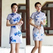 青花瓷旗袍2020年女装，秋中国风国年轻款潮旗袍，改良版连衣裙