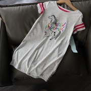 童装 4-12岁女童圆领休闲运动T恤裙 卡通印花连衣裙