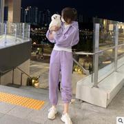 紫色休闲运动套装女春秋韩版街头宽松显瘦两件套连帽卫衣运动服装
